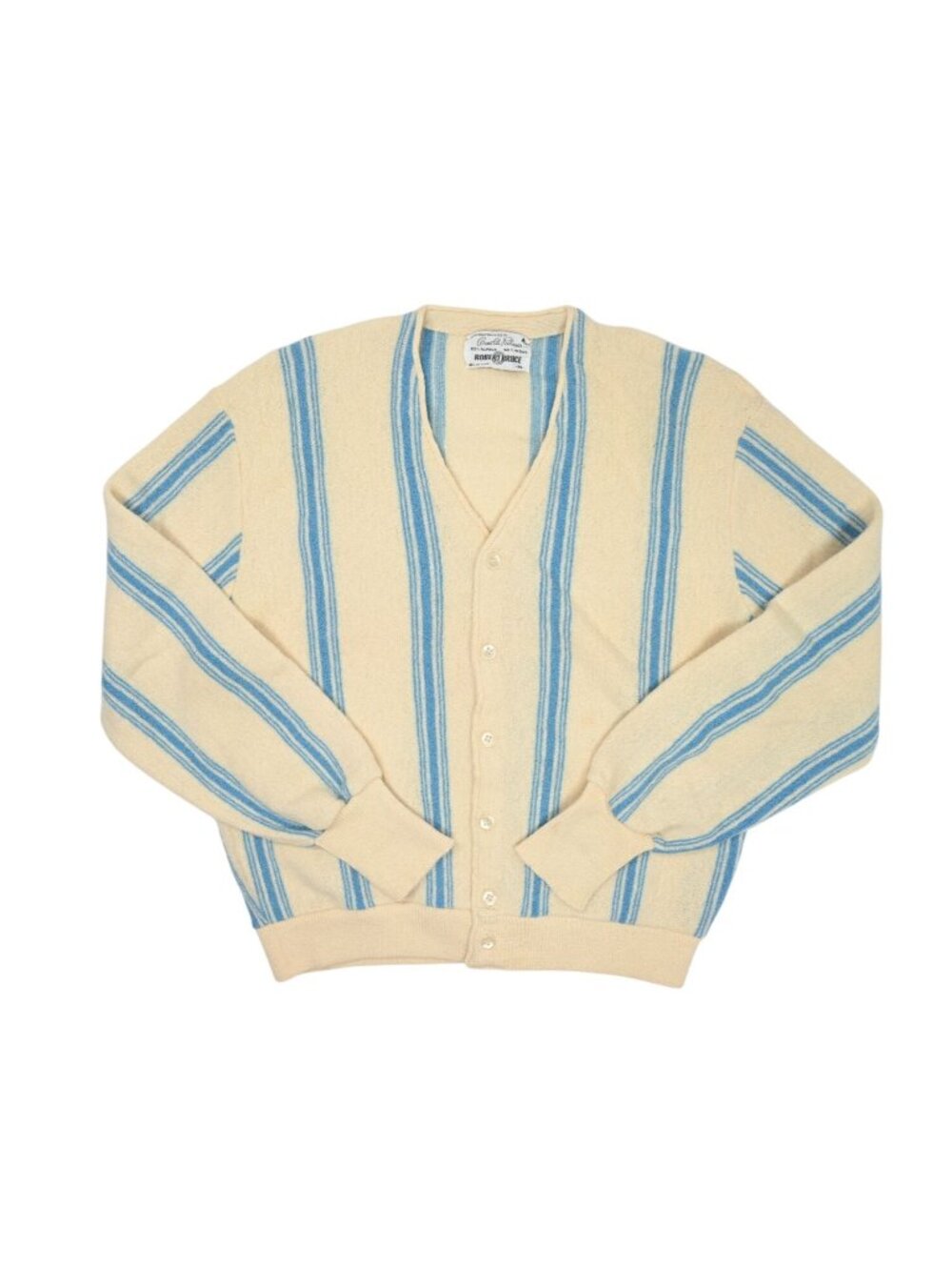 Robert Bruce Arnold Palmer Vintage 60s Cardigan in Ivory Blue Stripe